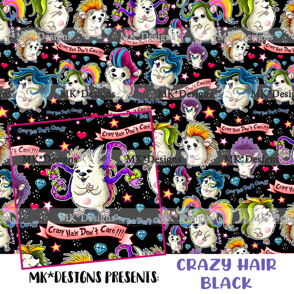 Crazy Hair on black seamless digital pattern
