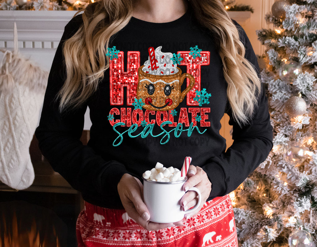 Hot Chocolate Season faux sequins/embroidery DTF Transfer