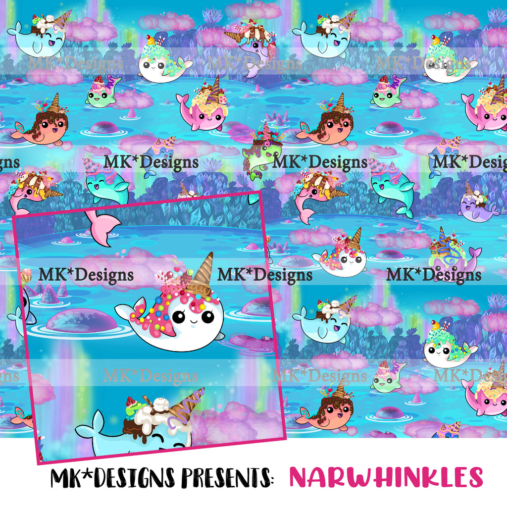 Narwhinkles seamless digital pattern
