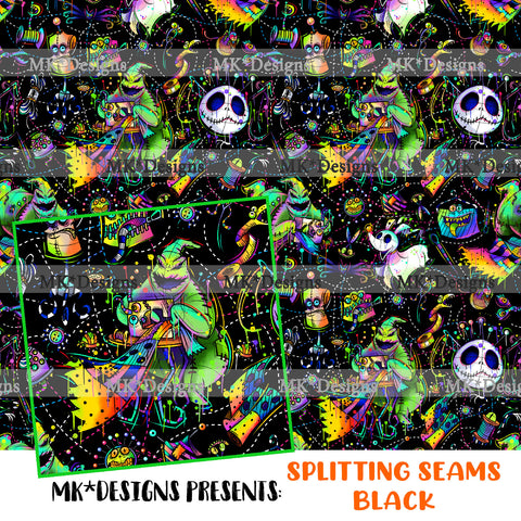 Splitting Seams Black seamless digital pattern