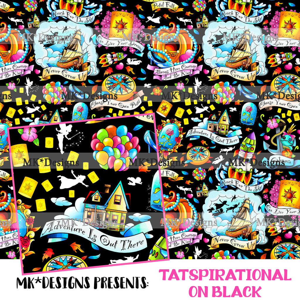 Tatspirational on Black seamless digital pattern