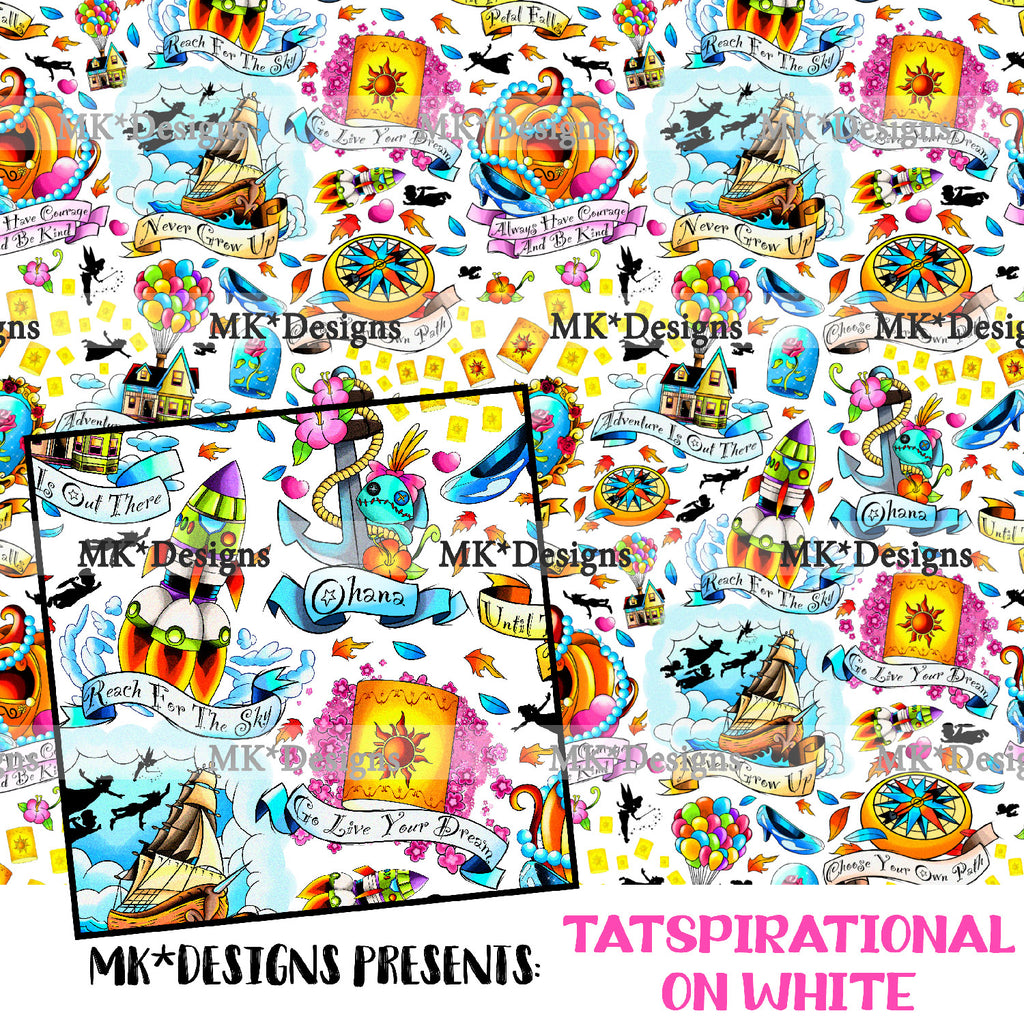 Tatspirational on White seamless digital pattern