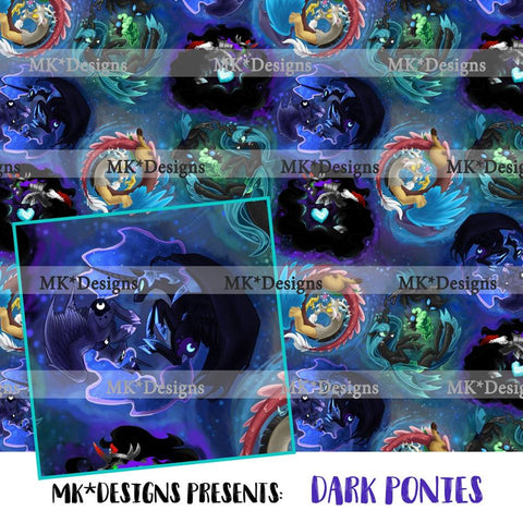 Dark Ponies seamless digital pattern