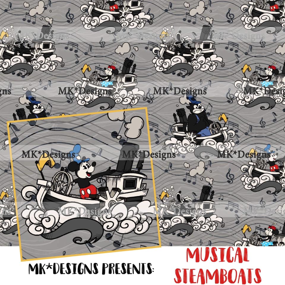 Musical Steamboats seamless digital pattern