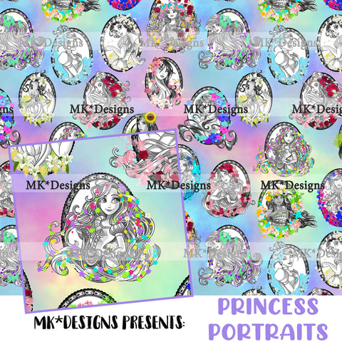 Princess Portraits seamless digital pattern