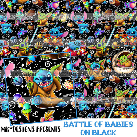 Battle of Babies on black seamless digital pattern