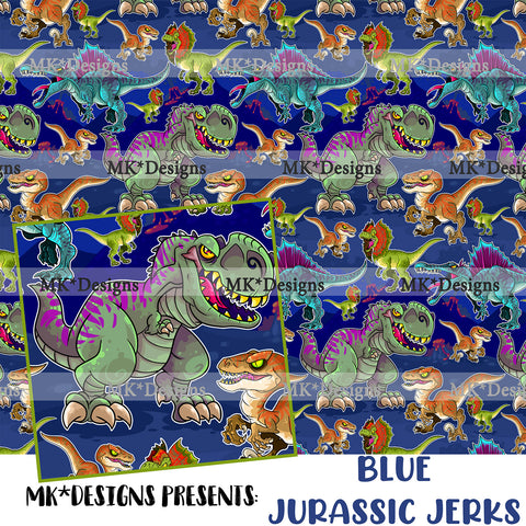 Blue Jurassic Jerks seamless digital pattern