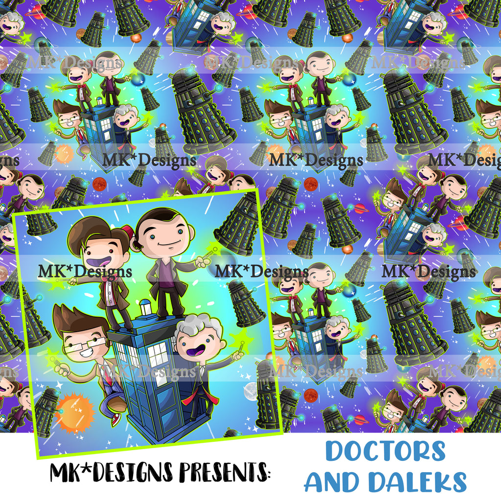 Doctors and Daleks seamless digital pattern