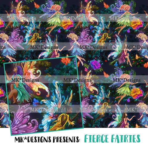 Fierce Fairies seamless digital pattern
