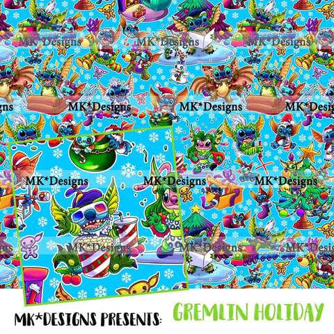 Gremlin Holiday seamless digital pattern
