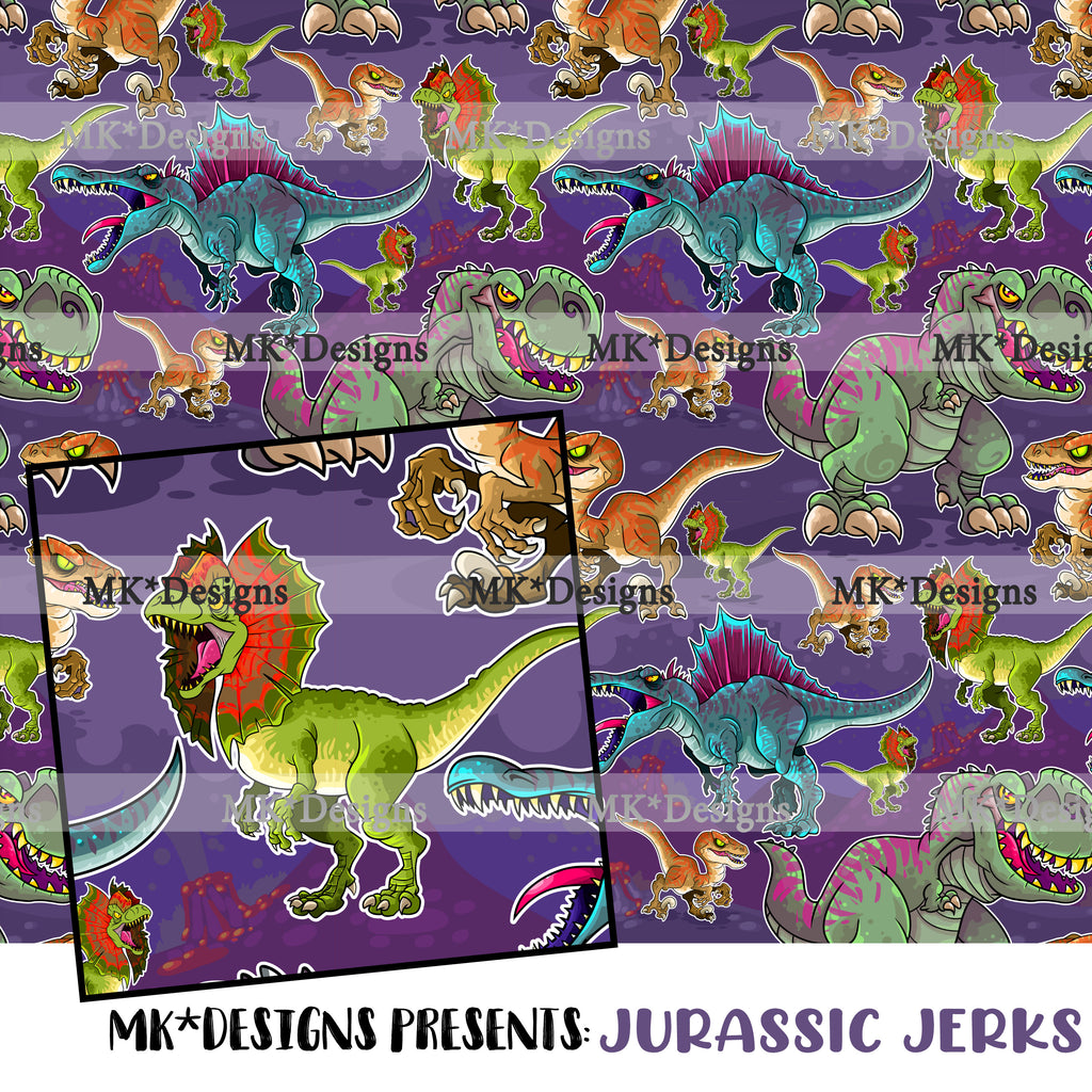 Jurassic Jerks seamless digital pattern