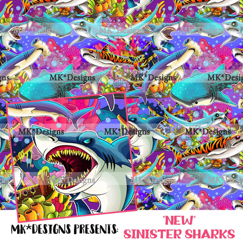 Pink Sinister Sharks seamless digital pattern