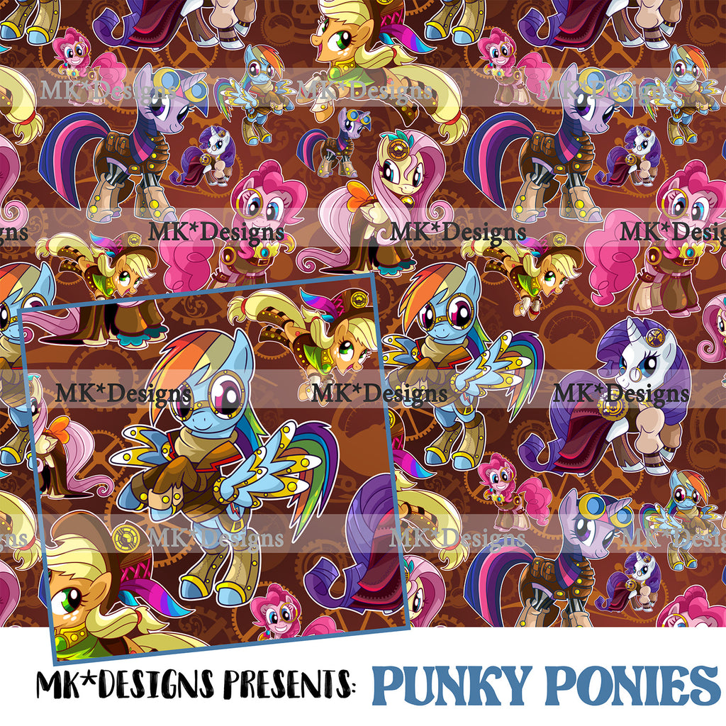 Punky Ponies seamless digital pattern