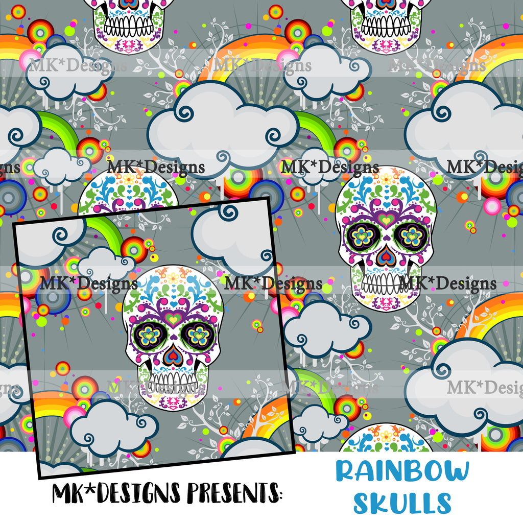 Rainbow Skulls seamless digital pattern