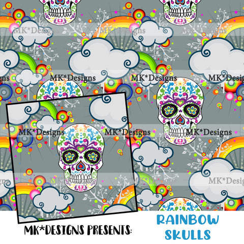 Rainbow Skulls seamless digital pattern