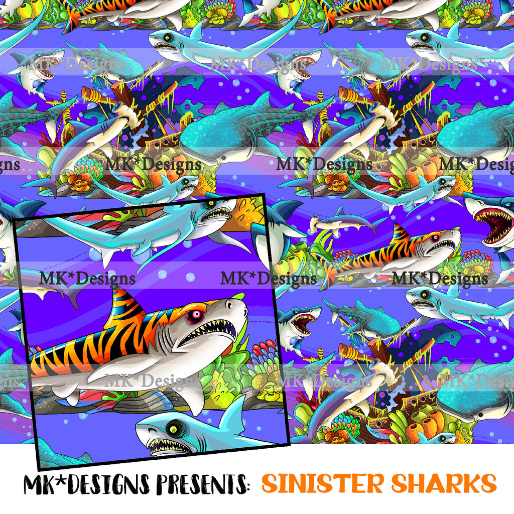 Sinister Sharks seamless digital pattern