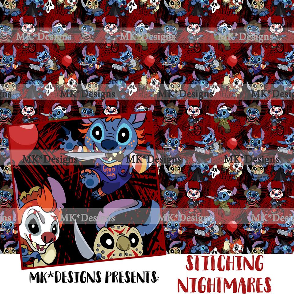 Stitching Nightmares seamless digital pattern