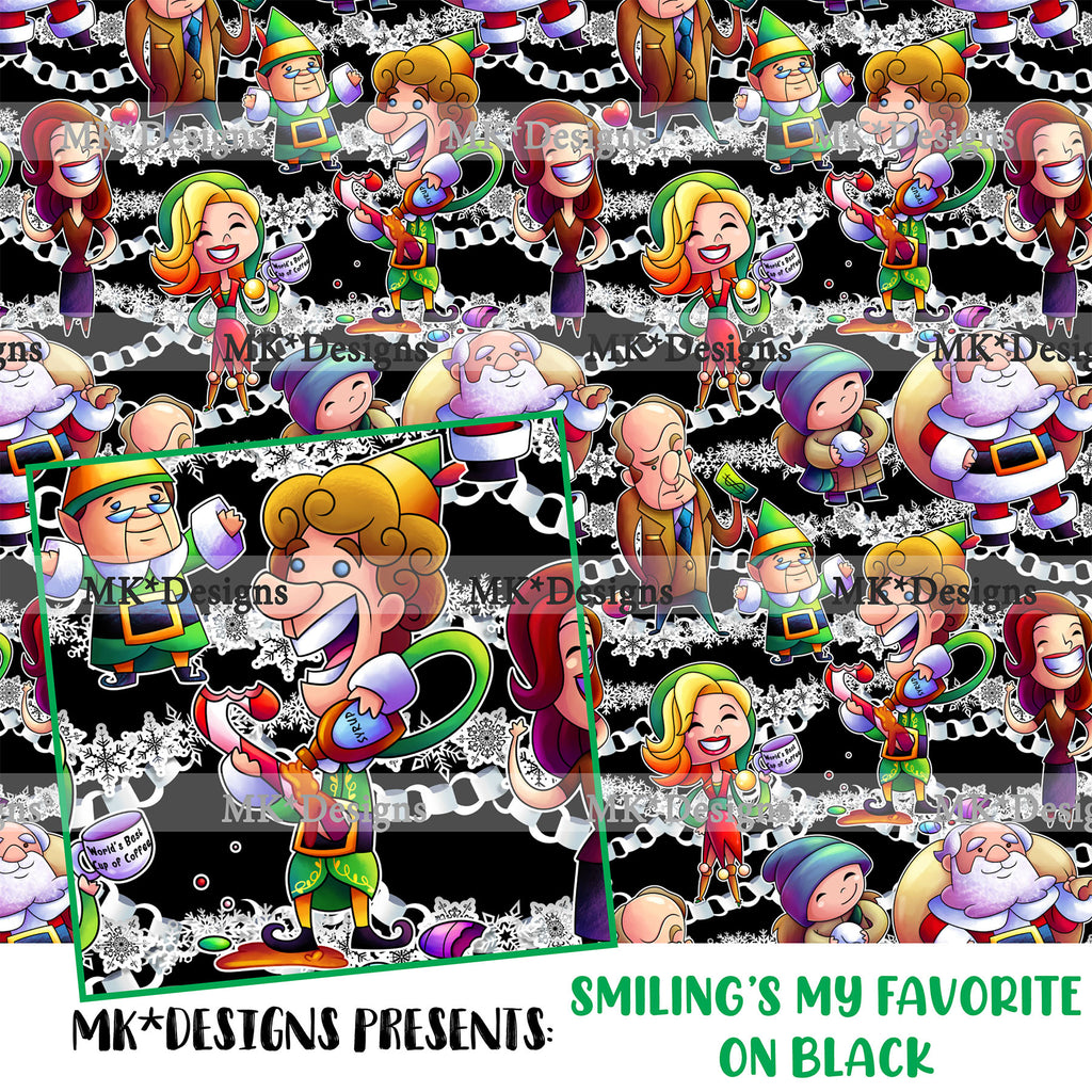 Smiling's My Favorite black seamless digital pattern