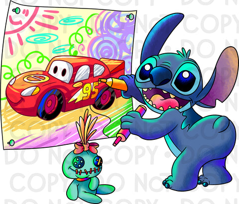 Stitch/Cars Drawing DTF transfer