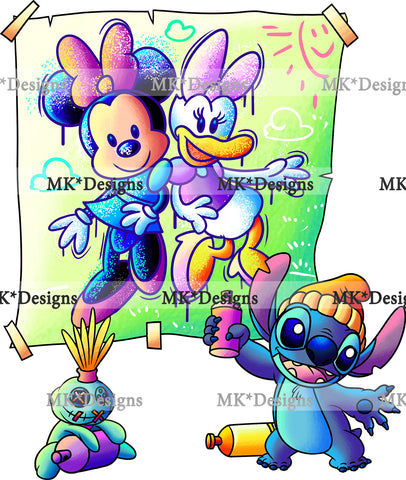 Stitch/Minnie/Daisy drawing DTF Transfer