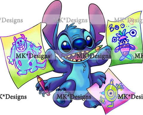 Stitch/Monsters Drawing DTF Transfer
