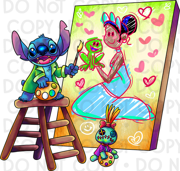 Stitch/Tiana Drawing DTF transfer