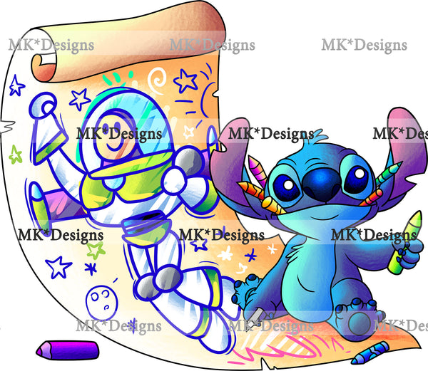 Stitch/Buzz drawing DTF Transfer